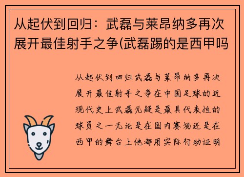 从起伏到回归：武磊与莱昂纳多再次展开最佳射手之争(武磊踢的是西甲吗)