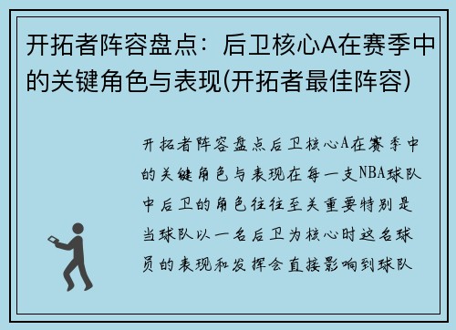 开拓者阵容盘点：后卫核心A在赛季中的关键角色与表现(开拓者最佳阵容)