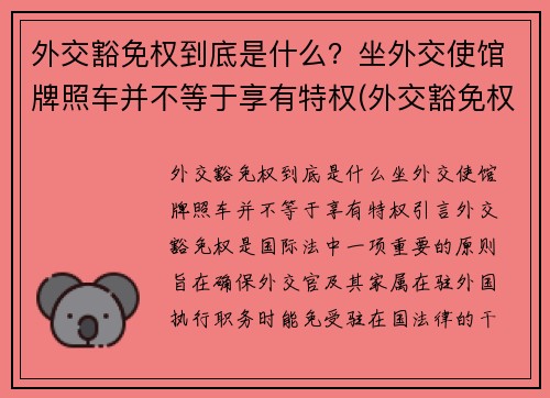 外交豁免权到底是什么？坐外交使馆牌照车并不等于享有特权(外交豁免权百科)