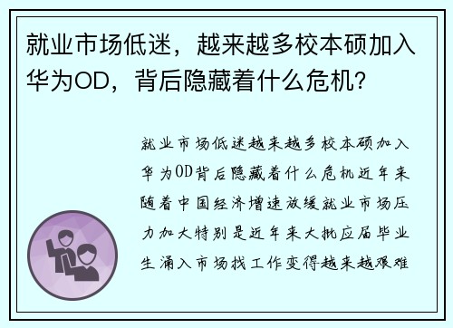 就业市场低迷，越来越多校本硕加入华为OD，背后隐藏着什么危机？