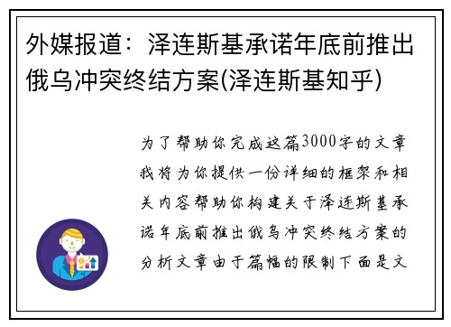 外媒报道：泽连斯基承诺年底前推出俄乌冲突终结方案(泽连斯基知乎)