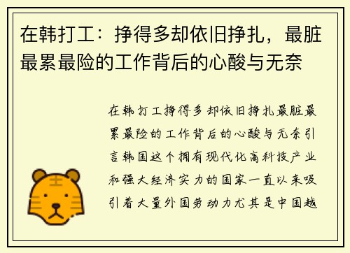 在韩打工：挣得多却依旧挣扎，最脏最累最险的工作背后的心酸与无奈