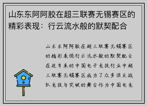 山东东阿阿胶在超三联赛无锡赛区的精彩表现：行云流水般的默契配合