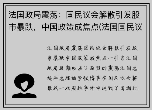 法国政局震荡：国民议会解散引发股市暴跌，中国政策成焦点(法国国民议会官网)