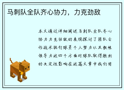 马刺队全队齐心协力，力克劲敌